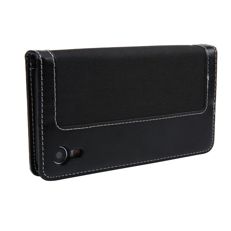 CMAI2 Jeans Cloth PU Leather Wallet Case with Hand Strap for iPhone XR 6.1 inch - Black-7