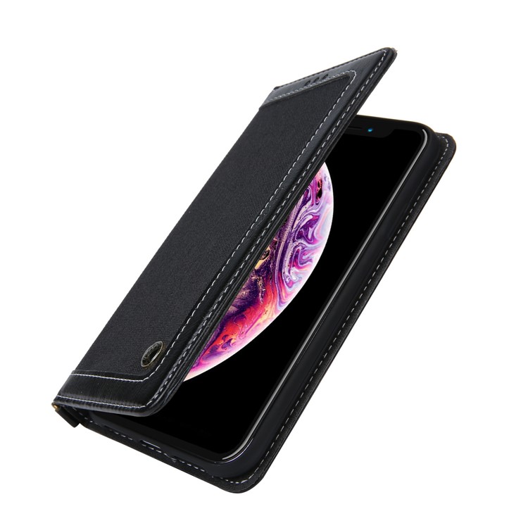 CMAI2 Jeans Cloth PU Leather Wallet Case with Hand Strap for iPhone XR 6.1 inch - Black-9