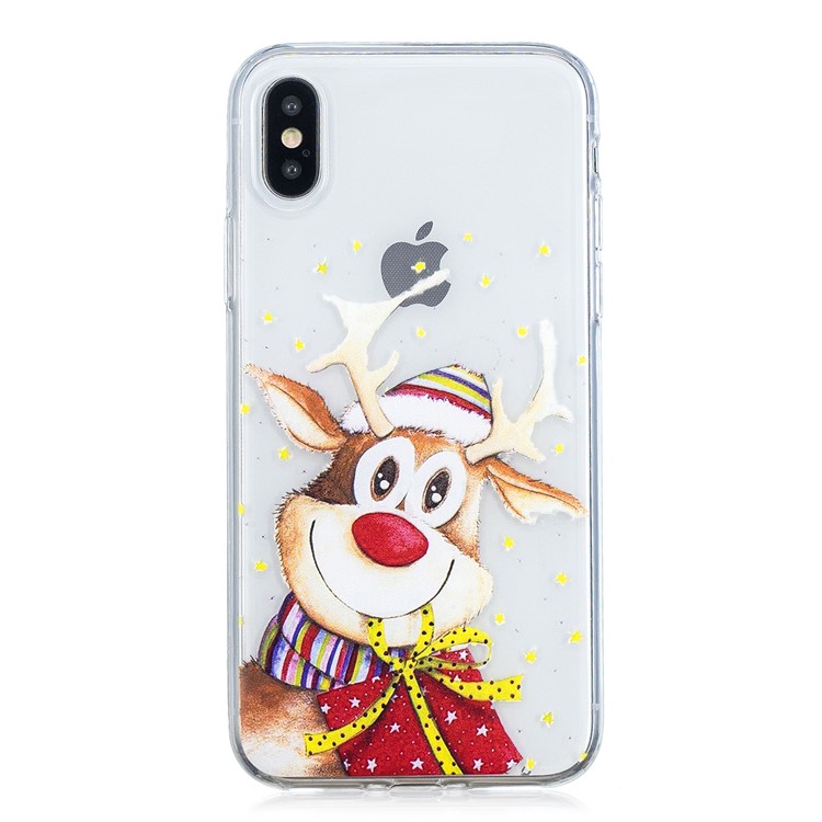 

Рождественский Шаблон Печати ТПУ Желе Покрытие Мобильного Телефона Для Iphone XS / X 5,8 Дюйма - Мультяшный Северный Олень, iPhone Xs