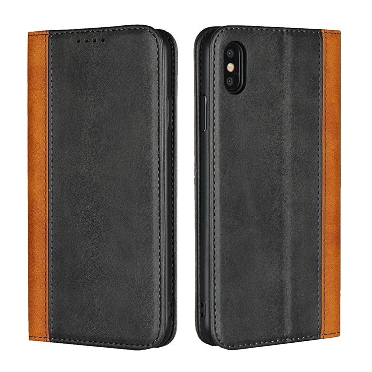 Bi-color Splicing Magnetic Case Stand Leather Wallet Case for iPhone XS Max 6.5 inch - Black-1