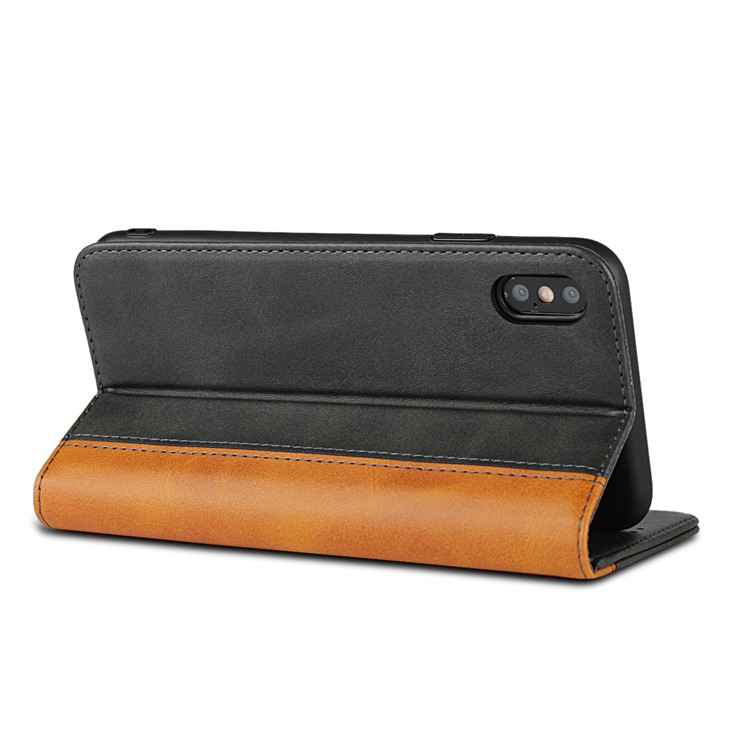 Bi-color Splicing Magnetic Case Stand Leather Wallet Case for iPhone XS Max 6.5 inch - Black-3