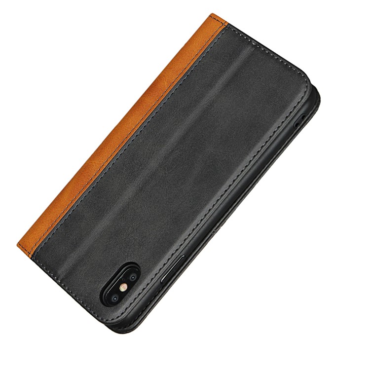 Bi-color Splicing Magnetic Case Stand Leather Wallet Case for iPhone XS Max 6.5 inch - Black-6