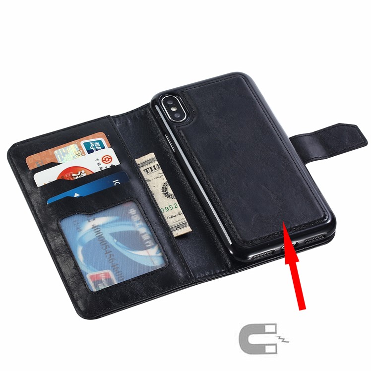 Magnetic Detachable Leather Wallet Mobile Case for iPhone XS / X 5.8 inch - Black-8