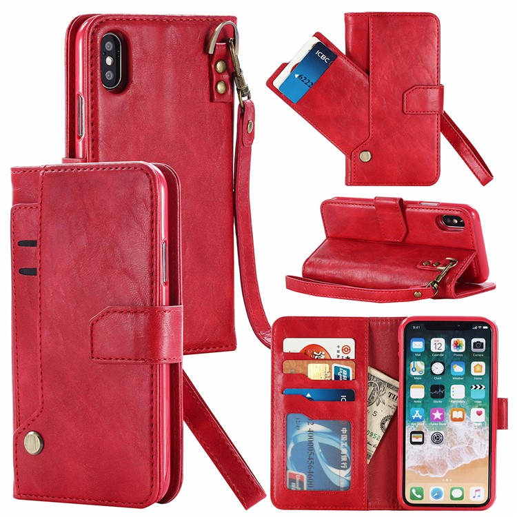 

Magnetic Detachable Leather Wallet Mobile Cover for iPhone XS / X 5.8 inch - Red, iPhone Xs