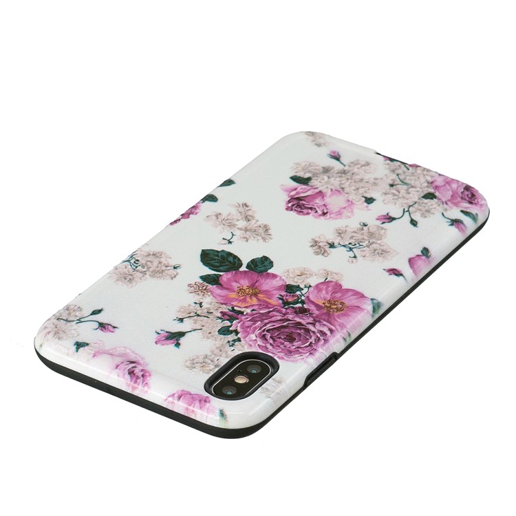 Embossment Patterned PC TPU Hybrid Case for iPhone XS Max 6.5 inch - Peony-2