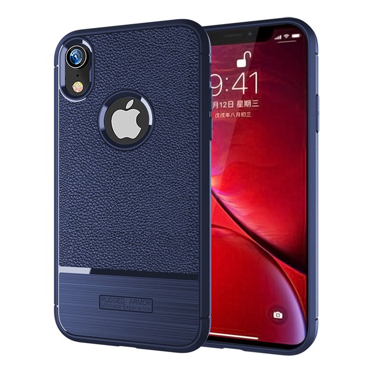

Litchi Texture and Brush TPU Mobile Phone Case for iPhone XR 6.1 inch - Dark Blue, iPhone XR 6.1 inch