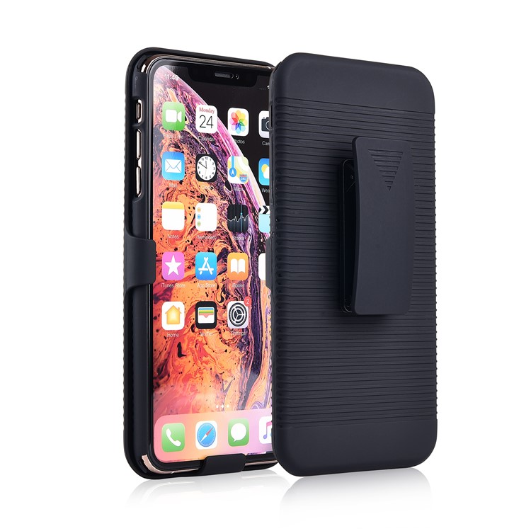 Stripe Pattern PC Phone Case with Belt Clip Kickstand for iPhone XR 6.1 inch - Black-5