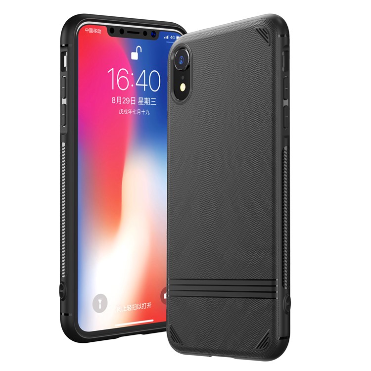 For iPhone XR 6.1 inch Cross Texture TPU Shell - Black-2