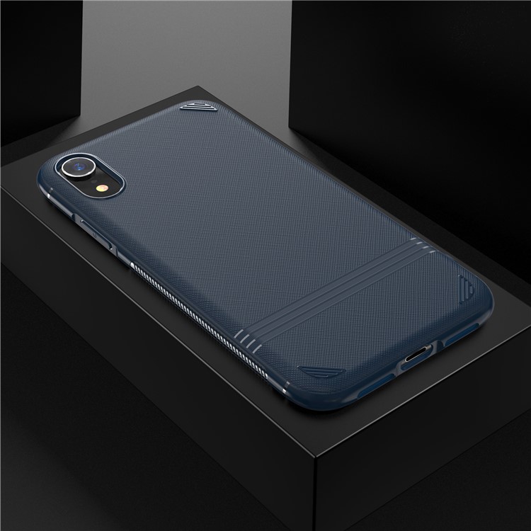 

For iPhone XR 6.1 inch Cross Texture TPU Phone Shell - Dark Blue, iPhone XR 6.1 inch