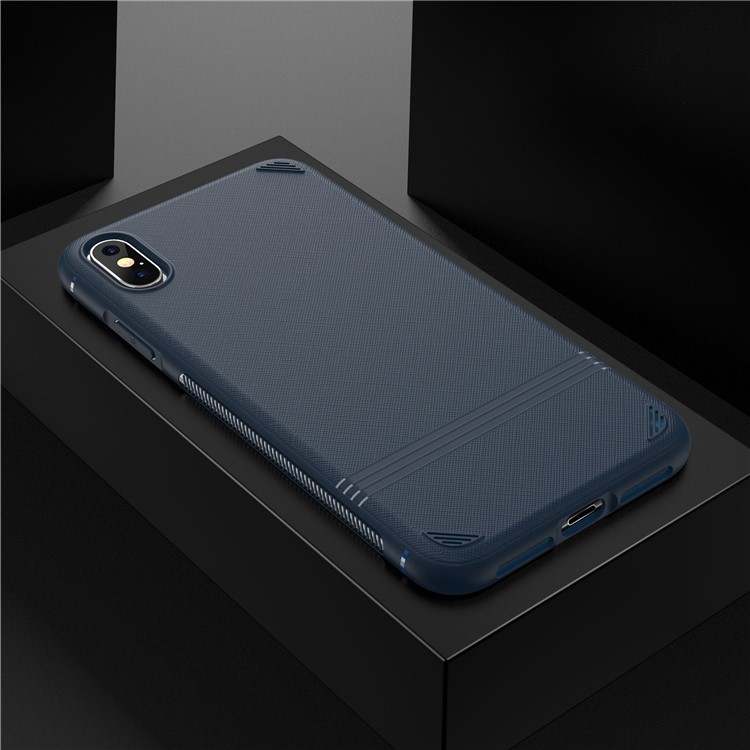 

For iPhone X/XS 5.8 inch Cross Texture TPU Phone Shell - Dark Blue, iPhone Xs
