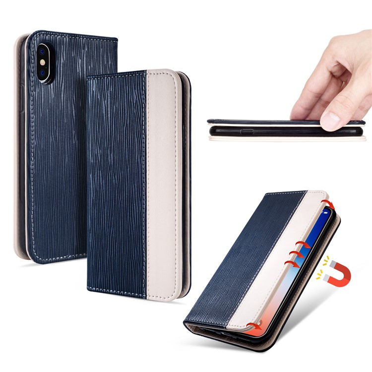 

Зубочистка Текстура Авто-поглощенная Кожа Флип Телефон Корпус Для Iphone XS Макс 6.5 Дюймов - Темно-синий, iPhone XS Max