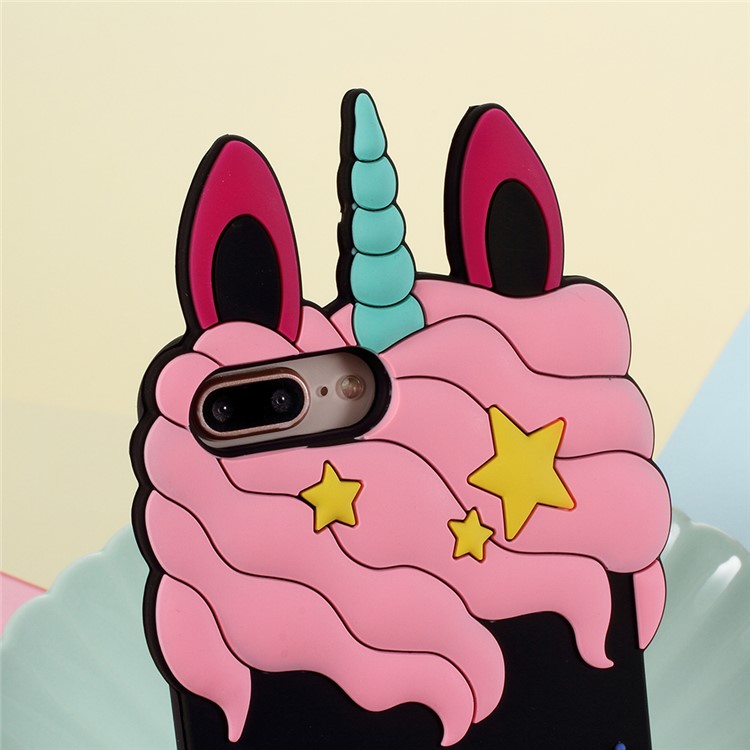 3D Unicorn Pattern Silicone Back Case for iPhone 8 Plus / 7 Plus 5.5 inch - Black-3