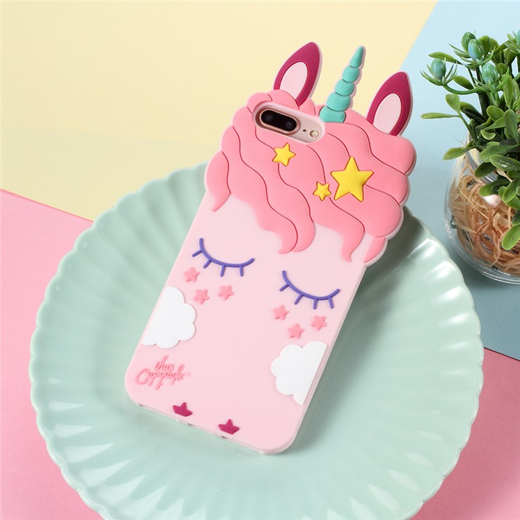 

3D Unicorn Pattern Silicone Back Cover for iPhone 8 Plus / 7 Plus 5.5 inch - White, iPhone 8 Plus