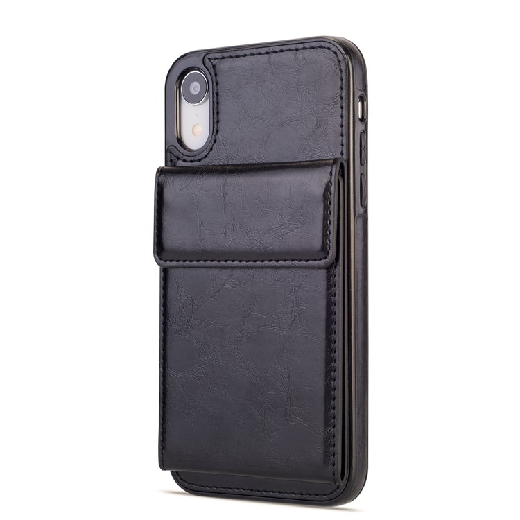 Oil Buffed Crazy Horse PU leather Coated TPU Card Holder Back Case with Kickstand for iPhone XR 6.1 inch - Black-2