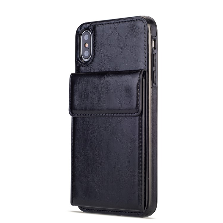 Oil Buffed Crazy Horse PU leather Coated TPU Card Holder Back Case with Kickstand for iPhone XS Max 6.5 inch - Black-5