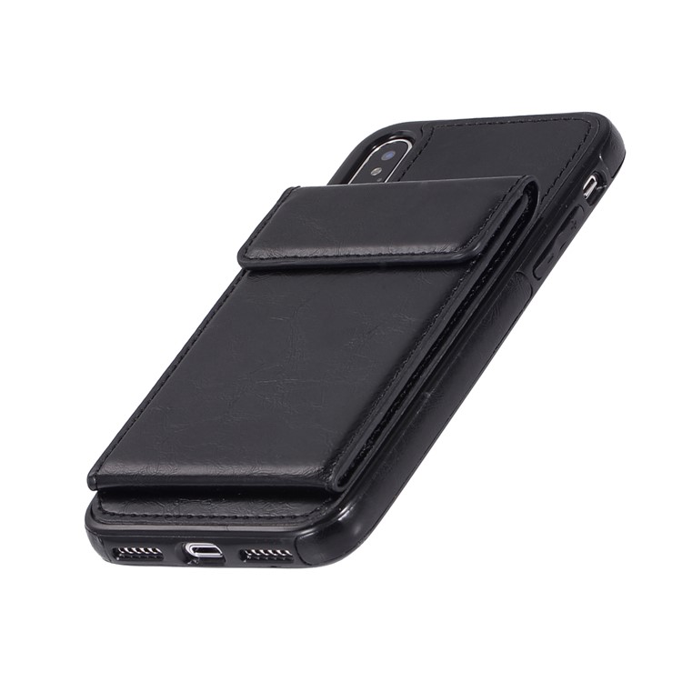 Oil Buffed Crazy Horse PU leather Coated TPU Card Holder Back Shell with Kickstand for iPhone XS/X 5.8 inch - Black-8