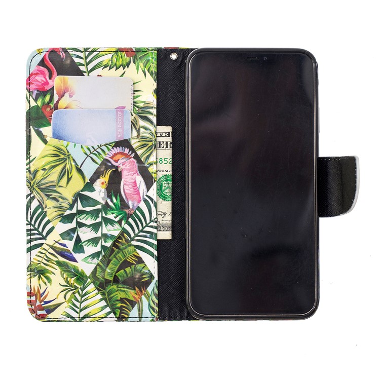 Pattern Printing Light Spot Decor Leather Wallet Case for iPhone XS Max 6.5 inch - Leaves-6