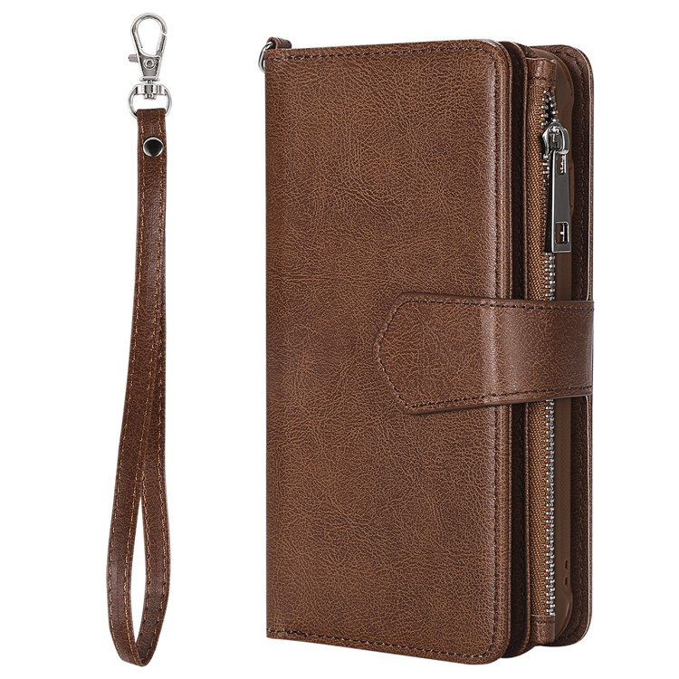 Detachable 2-in-1 TPU Case + Zipper Wallet Stand Leather Portable Casing for iPhone XS / X 5.8 inch - Brown-4