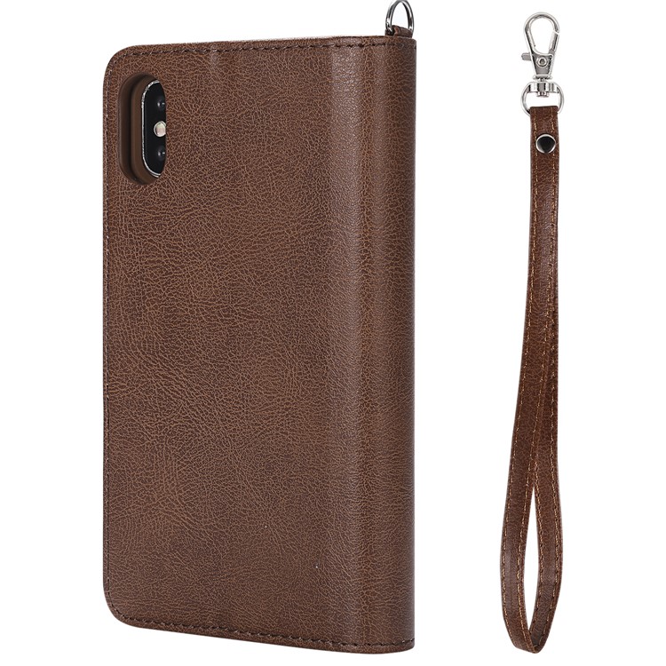 Detachable 2-in-1 TPU Case + Zipper Wallet Stand Leather Portable Casing for iPhone XS / X 5.8 inch - Brown-5