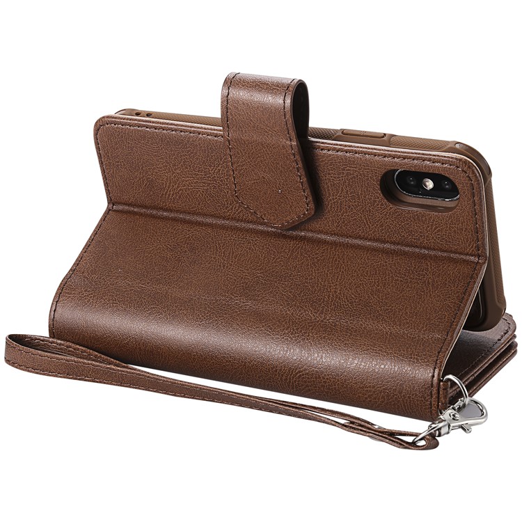 Detachable 2-in-1 TPU Case + Zipper Wallet Stand Leather Portable Casing for iPhone XS / X 5.8 inch - Brown-9