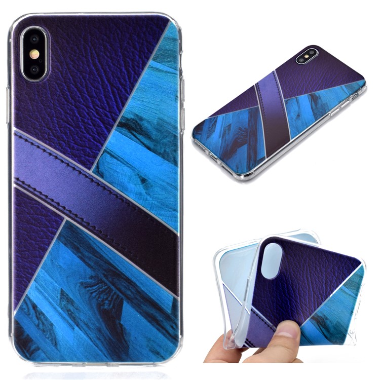 

Мраморная Модель Сплайсинга Кожаная Текстура Корпус Для Телефона TPU Для Iphone XS / S - Нежно Голубые, iPhone Xs