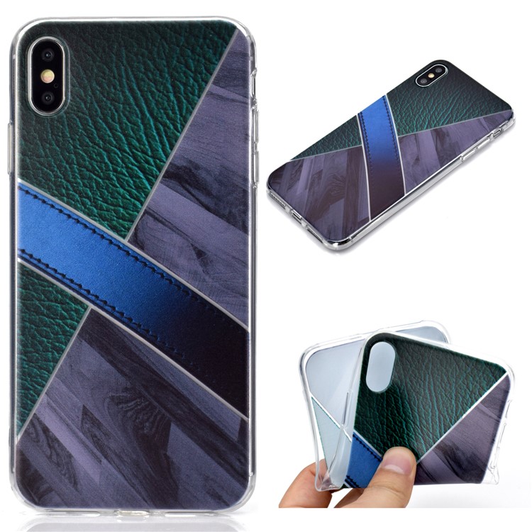 

Marble Pattern Splicing Leather Texture TPU Protection Case for iPhone XS/S - Grey, iPhone Xs