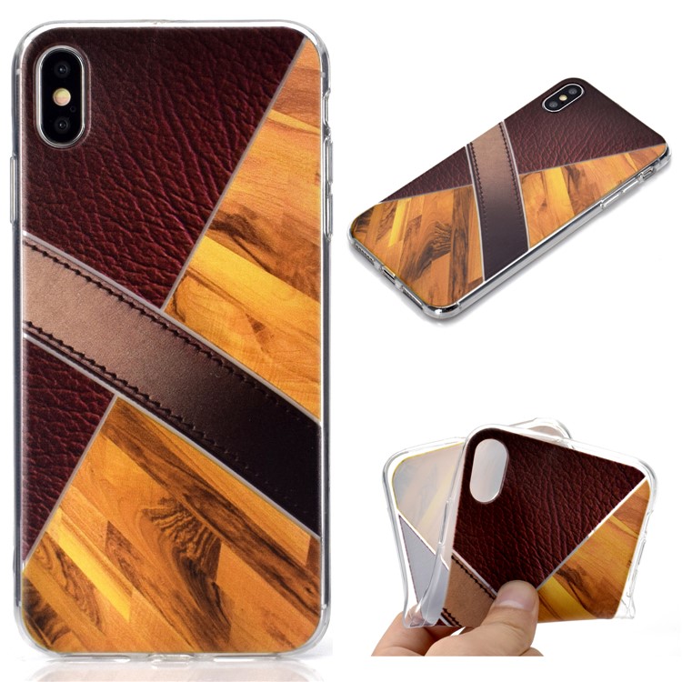 

Marble Pattern Splicing Leather Texture TPU Cell Phone Cover for iPhone XS/S - Gold, iPhone Xs