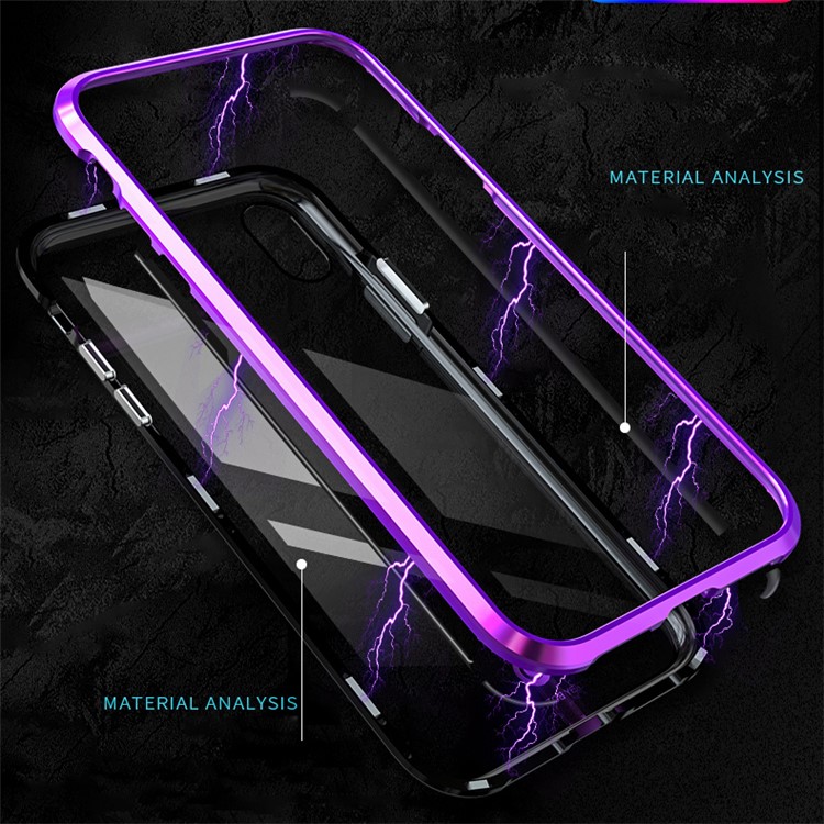 Magnetic Attraction Metal Frame + Tempered Glass Back Case for iPhone XS / X 5.8 inch - Purple-2