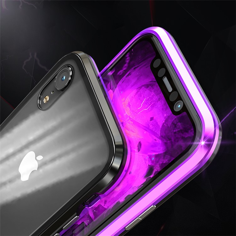 Magnetic Attraction Metal Frame + Tempered Glass Back Case for iPhone XS / X 5.8 inch - Purple-4