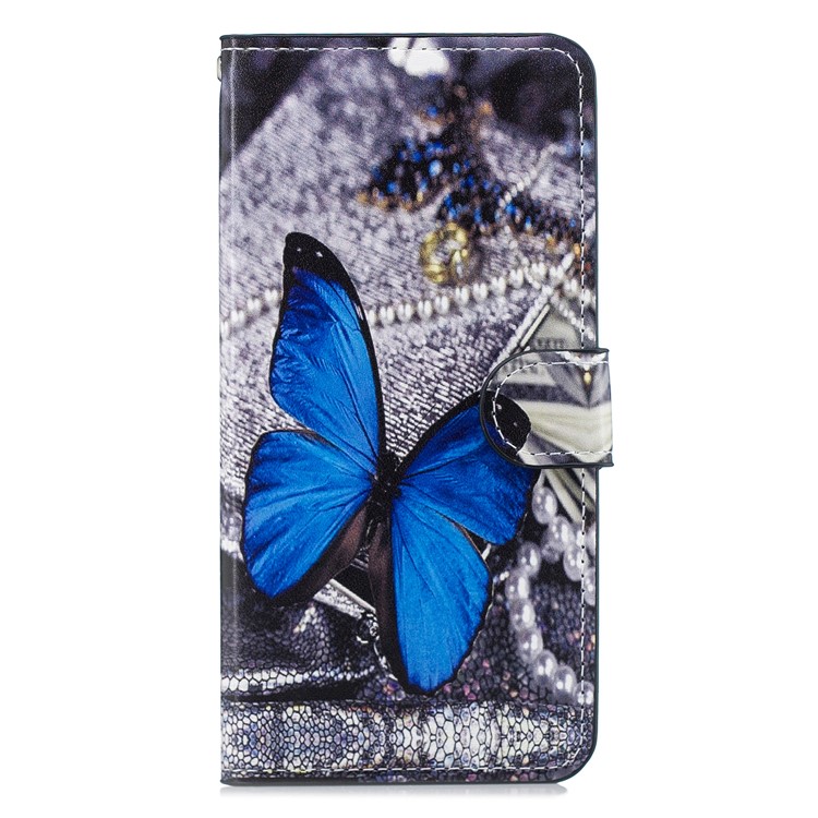 

Шаблон Печати PU Кожа Сотовый Телефон Оболочки С Подставкой Для Iphone XS Макс 6.5 Дюймов - Голубая Бабочка, iPhone XS Max
