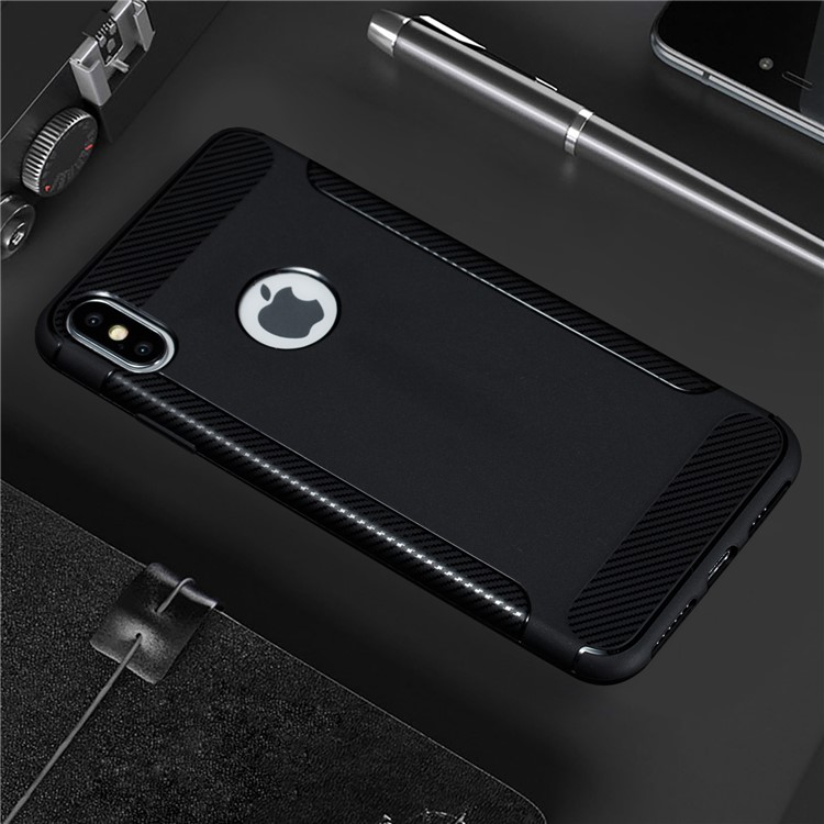 Carbon Fiber Texture Soft TPU Phone Protection Casing for iPhone XS/ X - Black-4