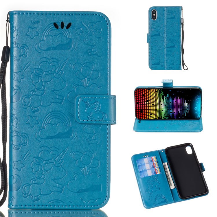 

Imprinted Unicorn Pattern Wallet Leather Stand Cover for iPhone XS 5.8 inch - Blue, iPhone Xs