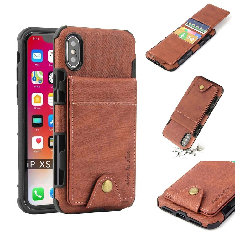 

SHOUHUSHEN Vertical Flip PU Leather Coated Card Holder PC TPU Hybrid Case for iPhone XS 5.8 inch - Brown, iPhone Xs