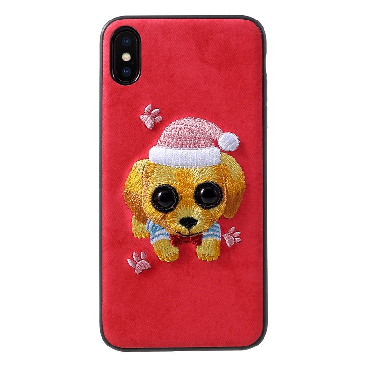 

MUTUAL 3D Вышивка PU Кожаный Пластиковый Защитный Корпус Для Iphone XS Max 6.5 Inch - Собака И Шляпа, iPhone XS Max 6.5 inch