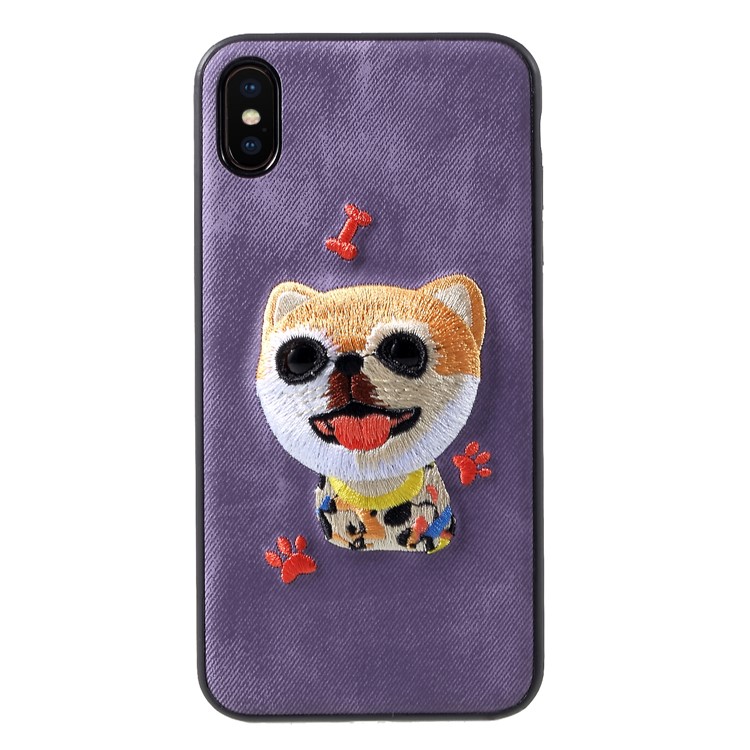 

MUTURAL 3D Embroidery PU Leather Coated Plastic Protective Shell for iPhone XS 5.8 inch - Dog and Bone, iPhone XS 5.8 inch