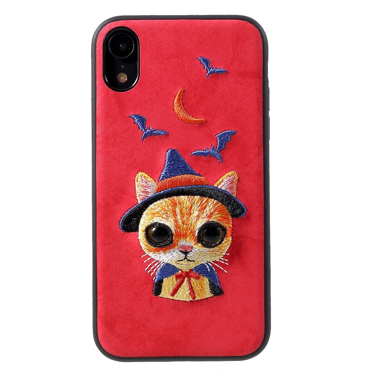 

MUTURAL 3D Embroidery PU Leather Coated Plastic Phone Back Cover for iPhone XR 6.1 inch - Brave Cat, iPhone XR 6.1 inch