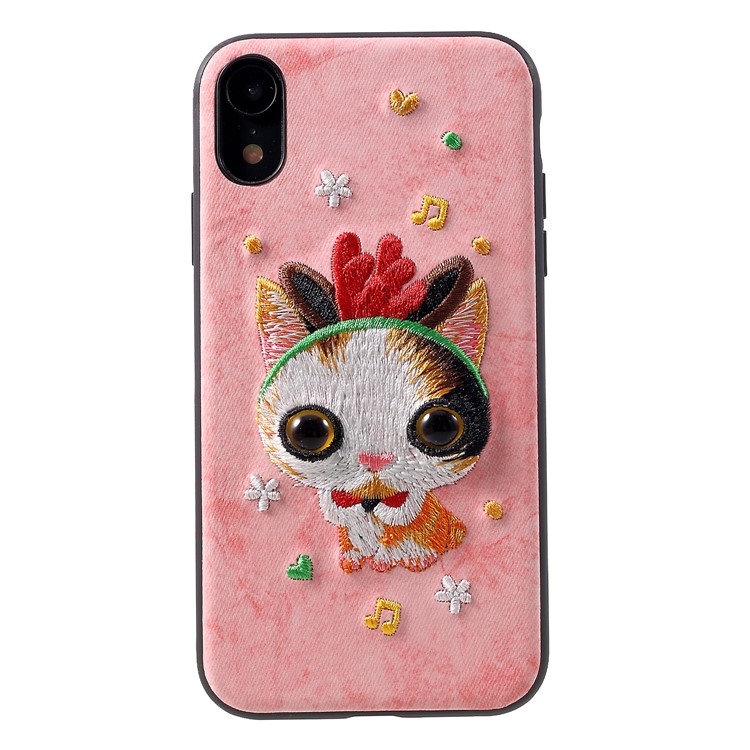 

MUTURAL 3D Вышивка PU Кожаный Пластиковый Защитный Чехол Для Iphone XR 6.1 Inch - Прекрасный Кот, iPhone XR 6.1 inch