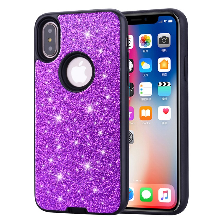 

Shockproof Case Cover for iPhone XS 5.8 inch Glitter Powder Leather Coated PC TPU Case - Purple, iPhone XS 5.8 inch