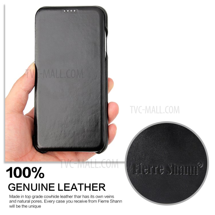 FIERRE SHANN Full Grain Genuine Leather Flip Cover for iPhone XS Max 6.5 inch - Black-7