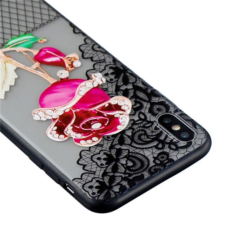 Lace 3D Rhinestone Decor PC TPU Hybrid Case for iPhone XS Max 6.5 inch - Rose-3