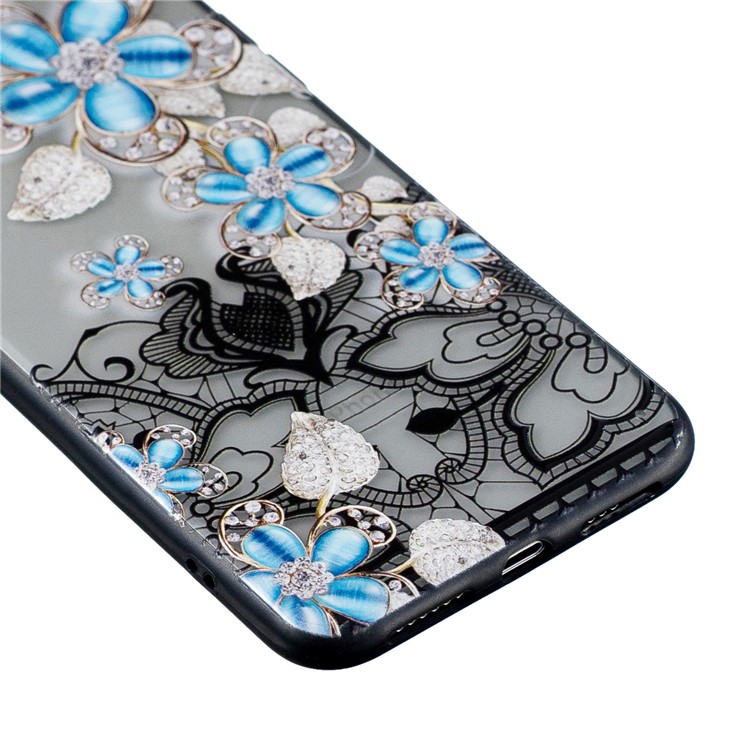 Lace 3D Rhinestone Decor PC TPU Hybrid Cellphone Case for iPhone XS / X 5.8 inch - Blue Flower-2