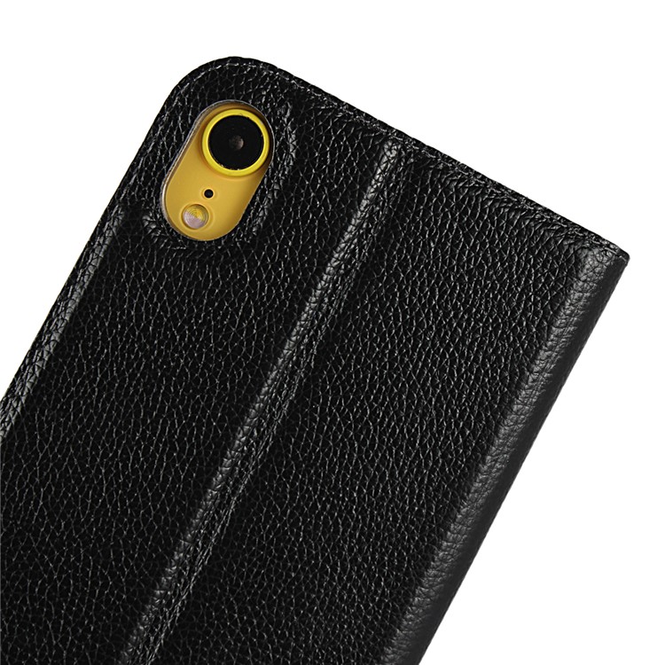 Litchi Skin Auto-absorbed Genuine Leather Card Holder Cellphone Case for iPhone XR 6.1 inch - Black-11