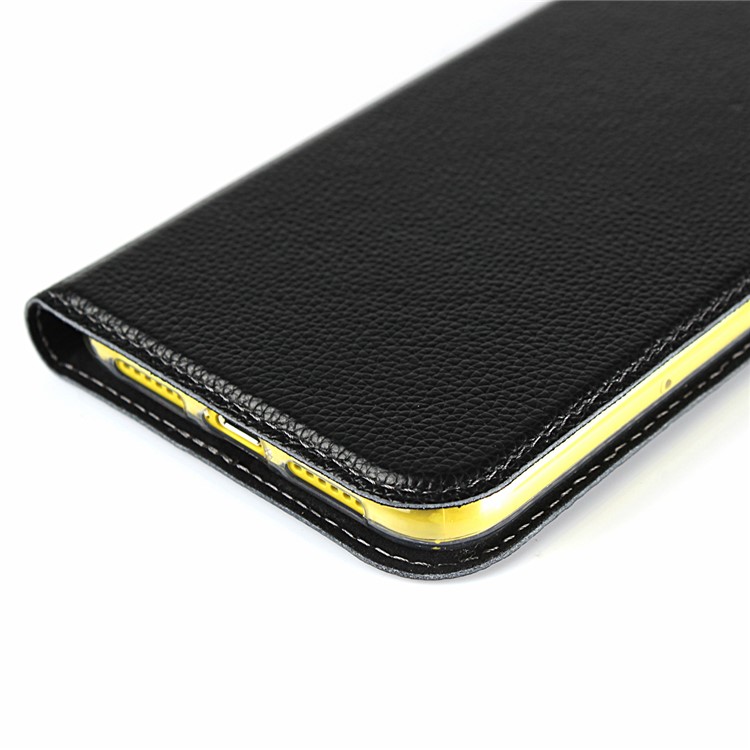 Litchi Skin Auto-absorbed Genuine Leather Card Holder Cellphone Case for iPhone XR 6.1 inch - Black-12