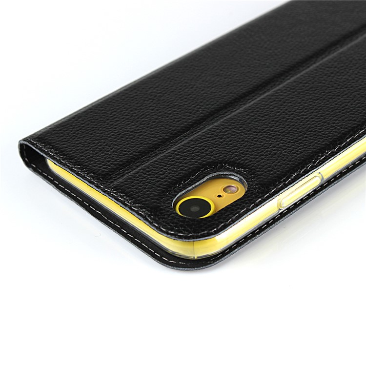 Litchi Skin Auto-absorbed Genuine Leather Card Holder Cellphone Case for iPhone XR 6.1 inch - Black-13