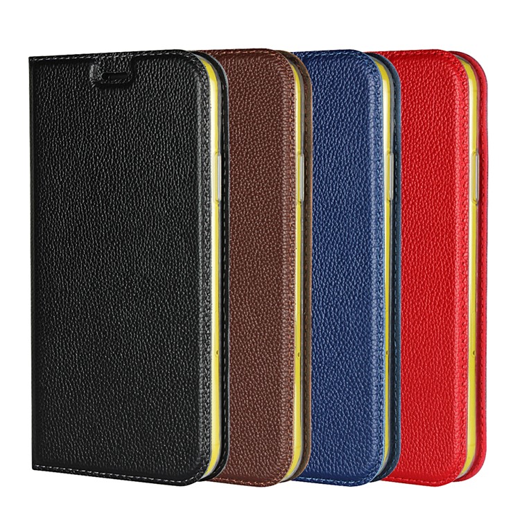 Litchi Skin Auto-absorbed Genuine Leather Card Holder Cellphone Case for iPhone XR 6.1 inch - Black-16