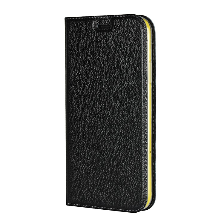 Litchi Skin Auto-absorbed Genuine Leather Card Holder Cellphone Case for iPhone XR 6.1 inch - Black-3