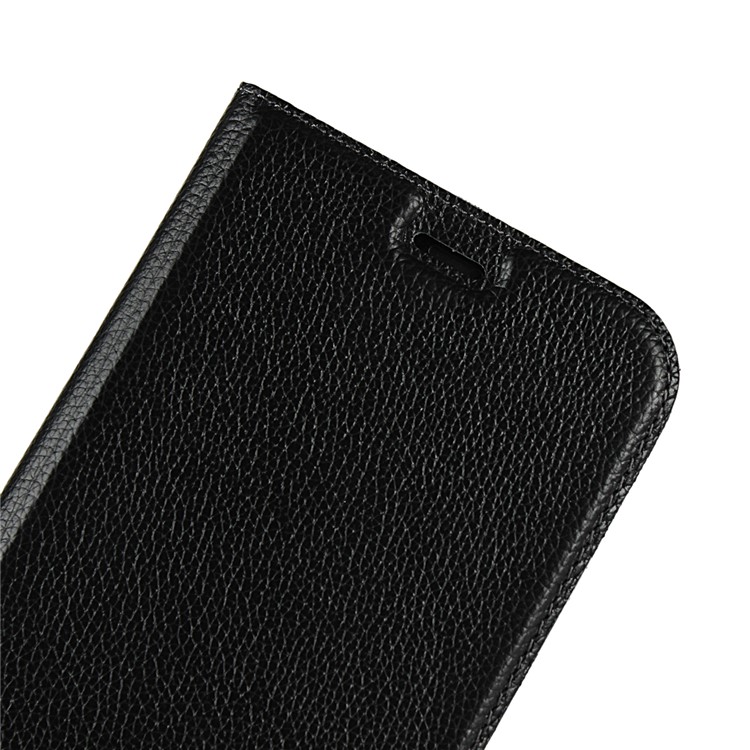 Litchi Skin Auto-absorbed Genuine Leather Card Holder Cellphone Case for iPhone XR 6.1 inch - Black-9