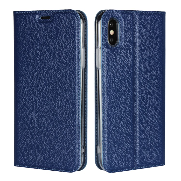 

Litchi Кожа С Автоматическим Поглощением Подставки Из Натуральной Кожи Для Iphone X 5.8 Inch - Синий, iPhone X