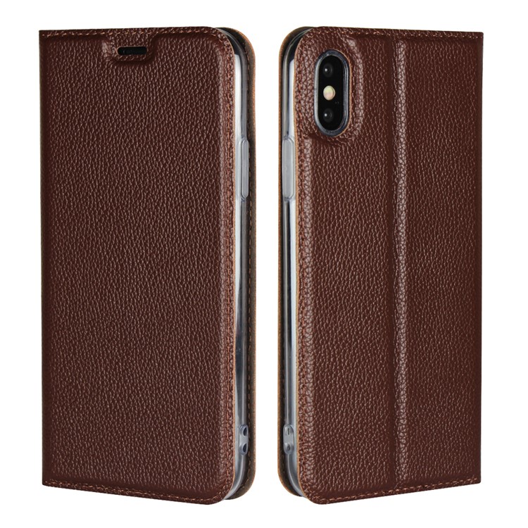 Кожаный кожаный кожаный чехол с кожаным чехлом для iphone x 5.8 inch - коричневый