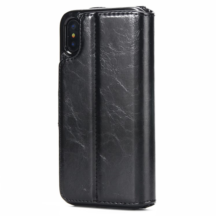 2-in-1 Detachable Oil Buffed Leather Wallet Case Stand for iPhone XS Max 6.5 inch - Black-3